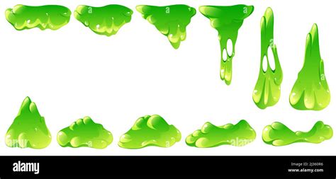 Liquid Green Slime Drip And Falling Vector Sprite Sheet With Cartoon