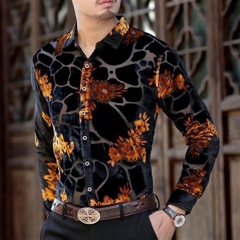Gold Black Leopart Print Shirt Velvet Transparent Shirt Men 2018 Autumn