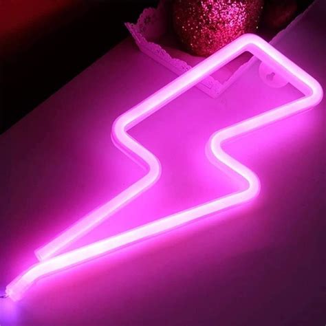 Xiyunte Neon Light Lightning Bolt Led Pink Neon Sign Wall Light Battery And Usb Operated Neon