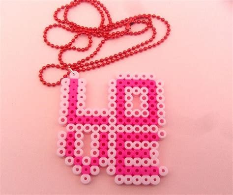 Pink Love Perler Necklace Etsy In 2021 Pearl Beads Pattern Perler