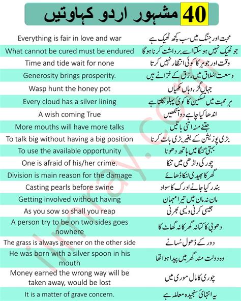 40 Common English Proverbs With Urdu Translation English Vocabulary Words Learning Learn