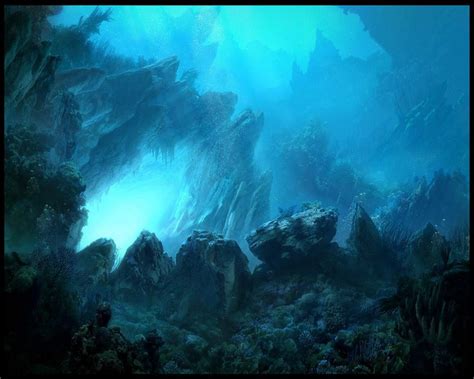 Underwater Cave Matte Painting Fantasy Landscape Ocean Painting