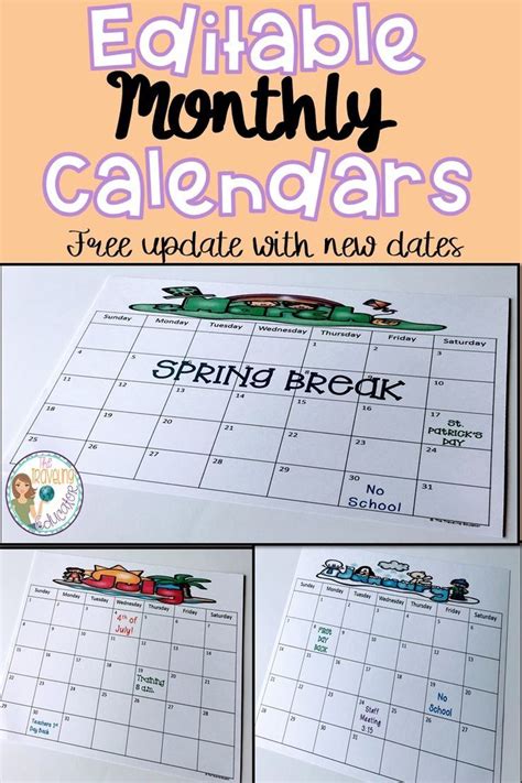 Monthly Calendar Template Editable School Calendar