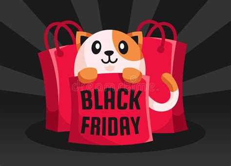 Cat In Shopping Bag Black Friday Background Stock Vector Illustration
