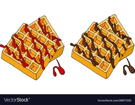Waffles Topped With Berry Syrup And Chocolate Vector Image