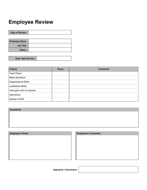 Free Employee Self Reviews Forms In Pdf Ms Word