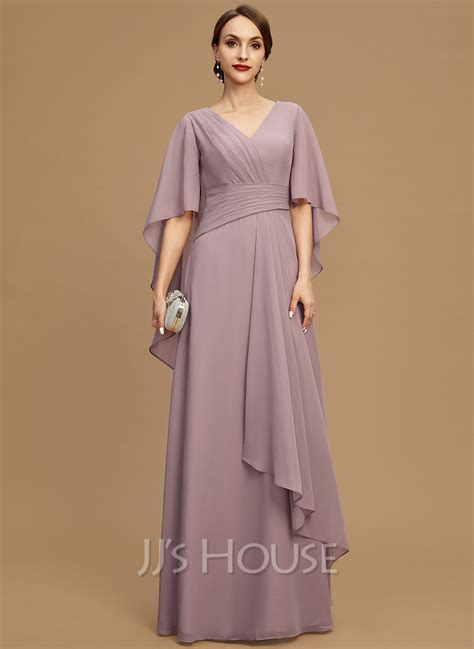 A Line V Neck Floor Length Chiffon Mother Of The Bride Dress With Cascading Ruffles 008284752