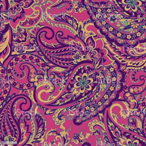 Paisley Indian Pattern Seamless Vintage Vector Background Stock