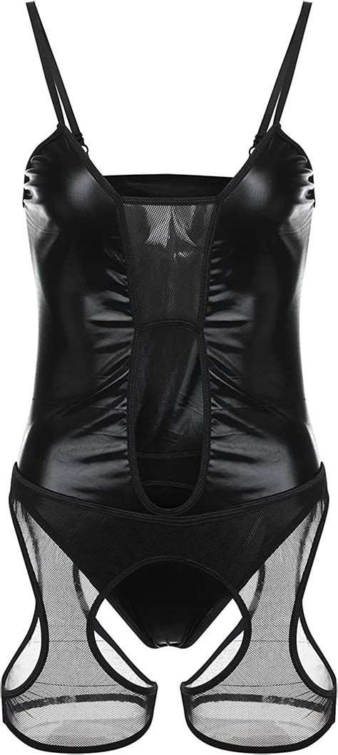 Womens Plus Size Lingerie Teddy Bodysuit Sexy Leather Halter Cut Out