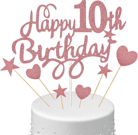 happy 10th birthday cake topper heart star cupcake topper glitter cake topper picks rose gold