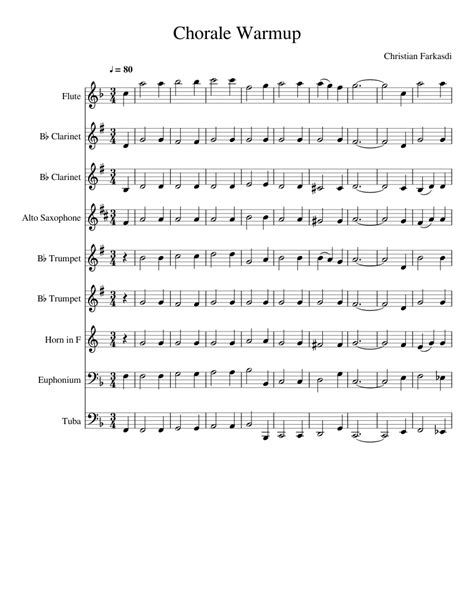 Music · 1 decade ago. marching band warmup Sheet music for Flute, Tuba, Trumpet, Clarinet (Mixed Ensemble) | Musescore.com