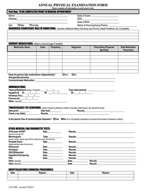 Pa Annual Physical Examination Form 2012 Fill And Sign Printable