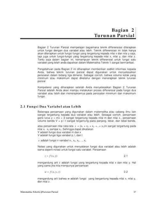 PDF 2 1 Fungsi Dua Variabel Atau Lebih PDF FileBagian 2 Turunan
