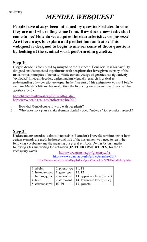 On the left hand side, click on cells and dna. Genetics Webquest Worksheet Answers
