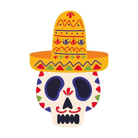 Dia De Los Muertos Calavera Pintada Con Sombrero Mexicano Vector En Vecteezy