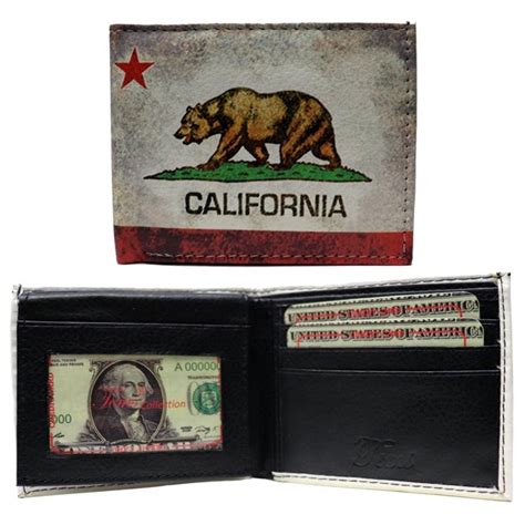 Rustic California Flag Bear Leather Bi Fold Bifold Wallet