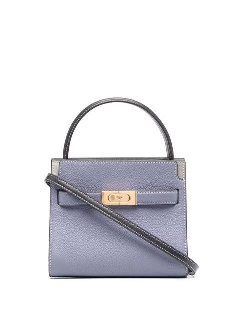 Tory Burch Lee Radziwill Pebbled Petite Double Bag In Blu Modesens