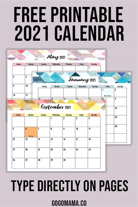 Most of the templates are available. Editable 2021 Calendar Printable - Gogo Mama