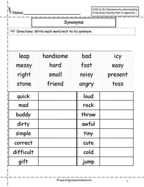 English #class 2nd chapter 5 special names and common name. 11+ 2Nd Grade Antonyms And Synonyms Worksheets ...