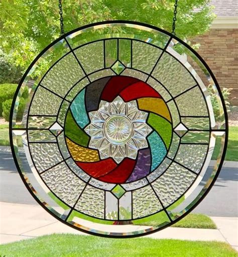 Round Stained Glass Window Panelmandala”rainbow Spiral” Delphi Artist Gallery Stained Glass