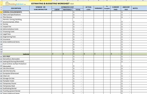 Construction Spreadsheet With Regard To Construction Cost Estimate