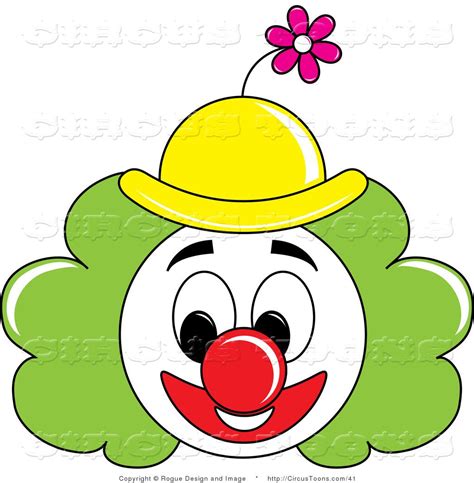 Circus Clipart Of A Grinning Painted Clown Face With Green Hair