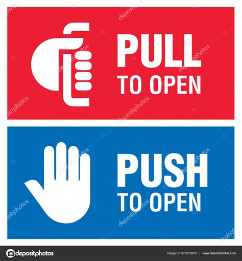 Push Pull Door Open Close Sign Notice Vector Red Blue Stock Vector