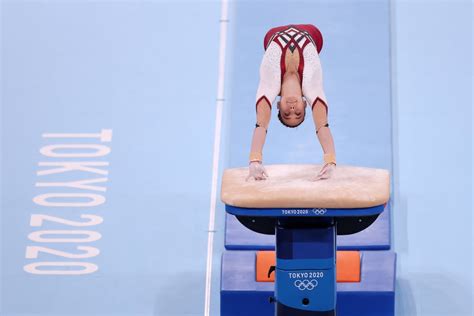 German Gymnast Sarah Voss Wears A Unitard On Vault During Womens Tokyo Olympics Qualification
