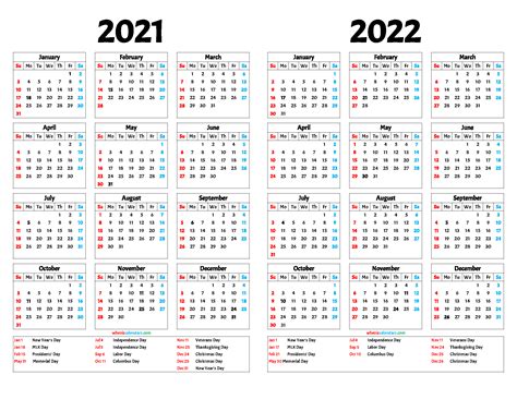 2 Year Calendar 2021 And 2022 Free Letter Templates