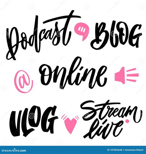 Blogging Y Vlogging Establecen Elementos De Escritura a Mano Y Doodle