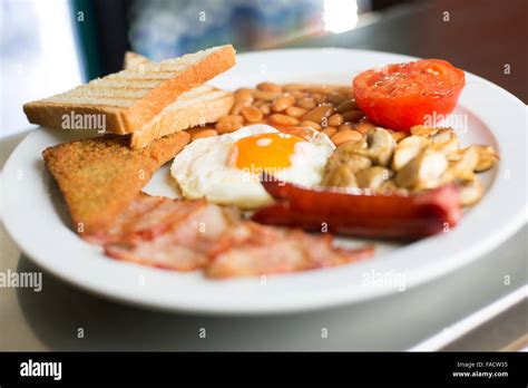 Plate With Classic English Breakfast In A Cafe Or Restaurant Stock
