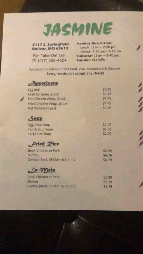 What kind of food is at jasmine restaurant? Online Menu of Jasmine Chinese Restaurant Restaurant ...