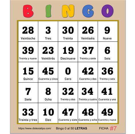 Bingos 0 Al 50 Para Leer Memorizar Descargar