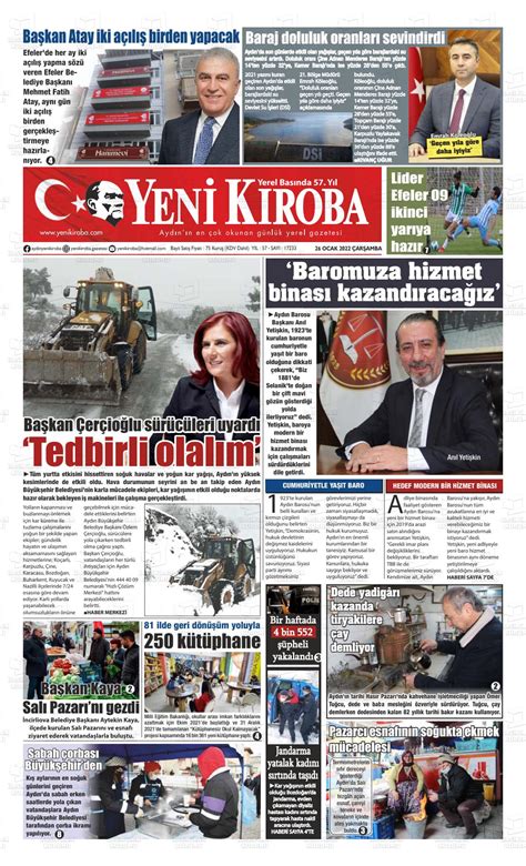 26 Ocak 2022 tarihli Yeni Kıroba Gazete Manşetleri
