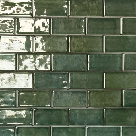 nabi deep emerald 3x6 green crackled ceramic subway tile for wall green subway tile subway