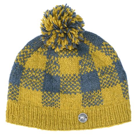 Naya Pure Wool Mosaic Bobble Hat Mustard Black Yak