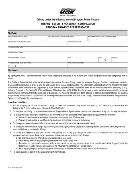 CA DMV Form DL 946. Internet Security Agreement Certification Program