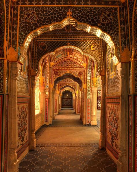 The Richly Ornamented Archs At A Hallway In Samode Palace In Jaipur
