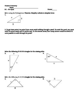 A parallelogram with four right angles is a rectangle but not necessarily a square. Honors Geometry: Chapter 8: Right Triangles and ...