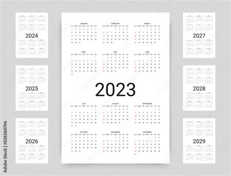 Fototapeta 2023 2024 2025 2026 2027 2028 2029 Years Calendar