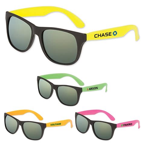 custom mirrored lens classic neon sunglasses assorted colors