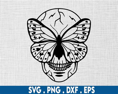 Skull With Butterfly Svg Skeleton Svg Butterfly Outline Etsy