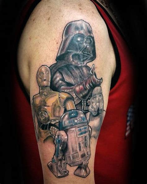 A new trend in star wars imagery is to combine classic stormtrooper helmets with delicate sugar skull designs. 60 R2D2 Tattoo Designs For Men - Robotic Star Wars Ink