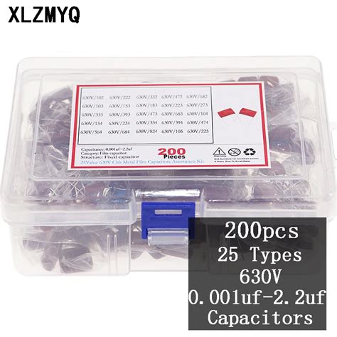 200pcs Box 25 Types 630v Cbb Metal Film Capacitors Assortment Kit 0