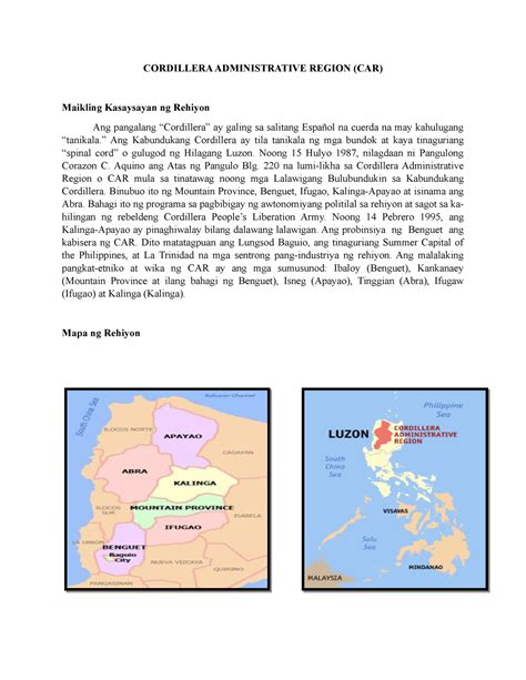 Cordillera Administrative Region Cordillera Administrative Region