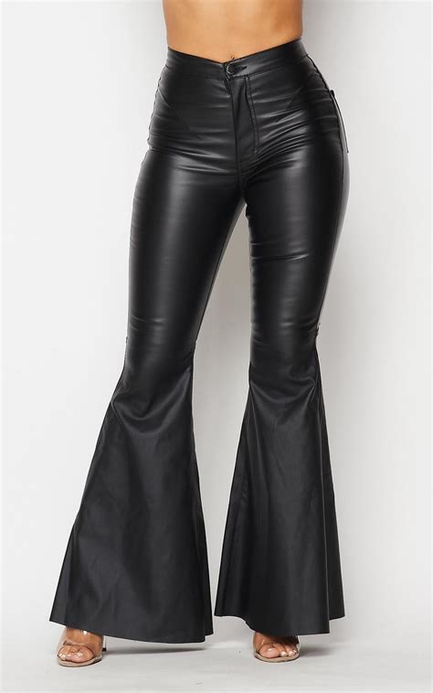 Vibrant Faux Leather Bell Bottom Pants 1 3xl Black