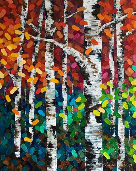 Colourful Autumn Fall Aspen Birch Tree Painting By Melissa Mckinnon