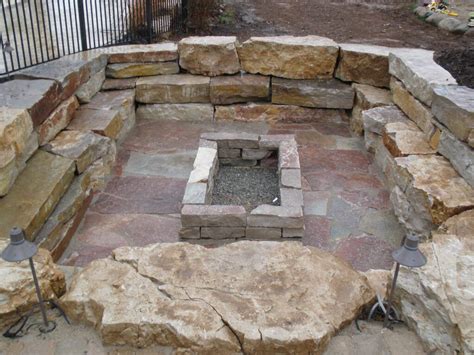 Natural Stone Wall And Square Fire Pit Fire Pit Sunken Fire Pits