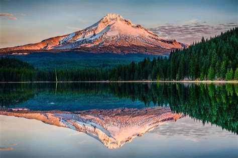 Nature Landscape Sunset Lake Mountain Forest Reflection Snowy Peak