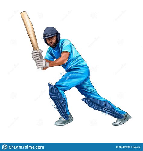 Abstract Batsman Playing Cricket From Splash Of Watercolors Colored